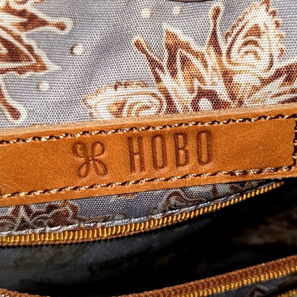 HOBO Charlie Grey Leather Shoulder Bag W/ Brown Strap & Brass Hardware 13"X9"X5" - Picture 10 of 14